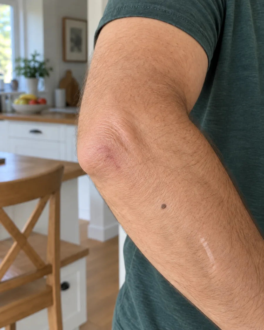 The same elbow, with the graze healed over and fading